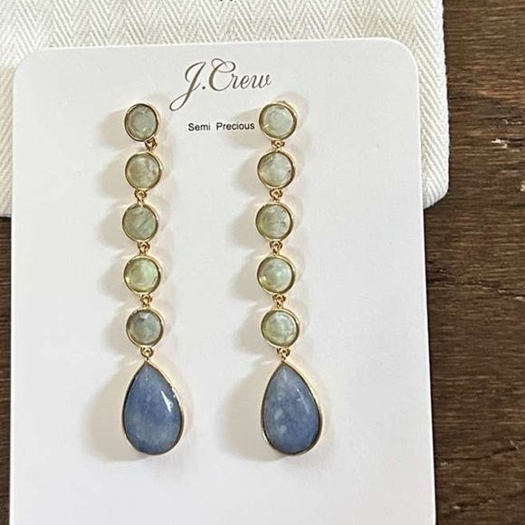 J.CREW-Mixed-stone drop earrings-blue/gold-NWT - Picture 6 of 8